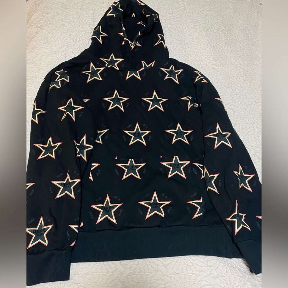 Star Patterned Black Hoodie Sweater